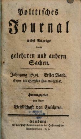 Politisches Journal : Darstellung des Weltlaufs in den Begebenheiten und Staatsacten, 1795,1