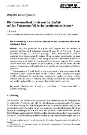 Die Gesteinsradioaktivität und ihr Einfluß auf das Temperaturfeld in der kontinentalen Kruste