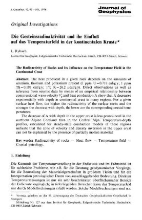 Die Gesteinsradioaktivität und ihr Einfluß auf das Temperaturfeld in der kontinentalen Kruste