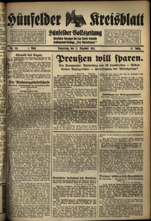Erste Ausgabe vom Donnerstag, den 17. Dezember 1931.