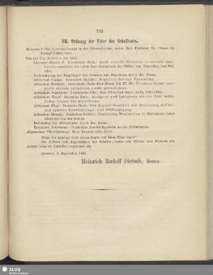 VII. Ordnung der Feier des Schulfestes