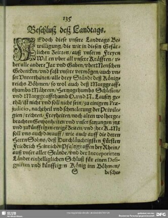 Beschlusz desz Landtags