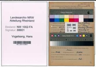 Entnazifizierung Hans Vogelsang, geb. 23.07.1905 (Baecker)