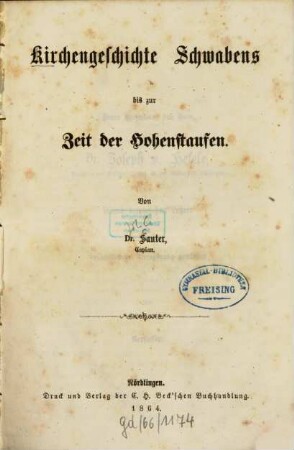 Kirchengeschichte Schwabens bis zur Zeit der Hohenstaufen