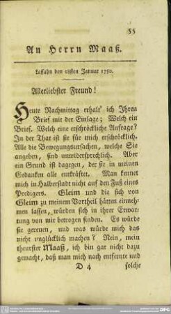 An Herrn Maaß. Lassahn den 28sten Januar 1750