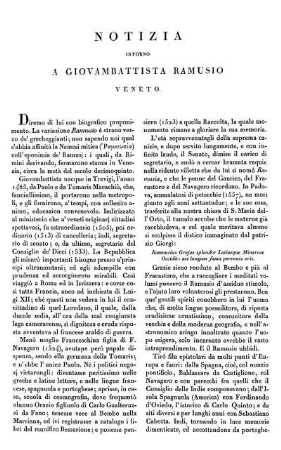 Notizia intorno a Giovambattista Ramusio Veneto