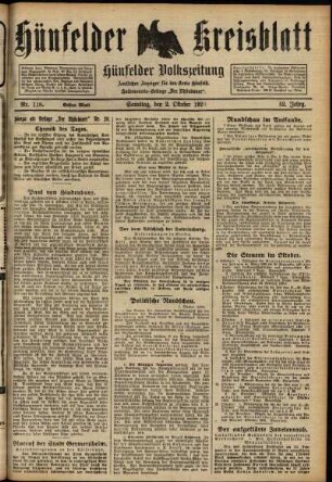 Erste Ausgabe vom Samstag, den 02. Oktober 1926.