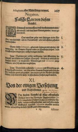 XI. Von der ewigen Versehung und Wahl Gottes.