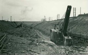 Abgrabung des Oberauer Tunnels der Linie Leipzig-Dresden, Oberau, 1934