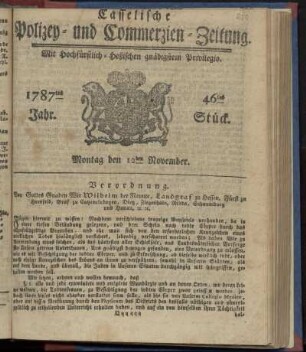 46tes Stueck, Montag den 12ten November. 1787
