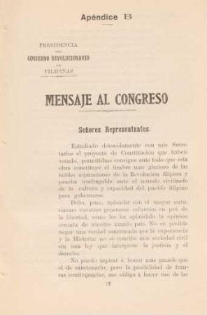 Apéndice B. Mensaje al Congreso