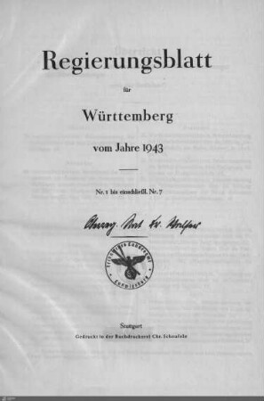 11.1943: Landesregierung, Amtsblatt 1943