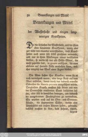 Bemerkungen und Mittel in der Wassersucht und einigen langwierigen Krankheiten.