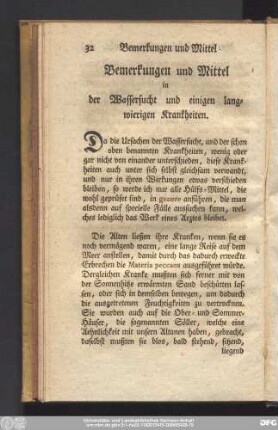 Bemerkungen und Mittel in der Wassersucht und einigen langwierigen Krankheiten.