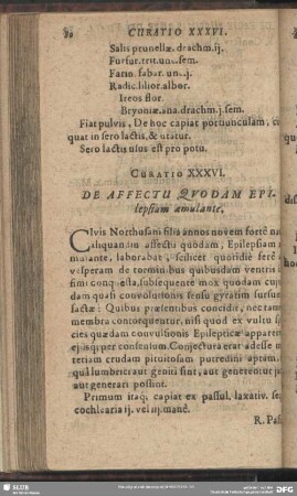 Curatio XXXVI. De Affectu Quodam Epilepsiam aemulante