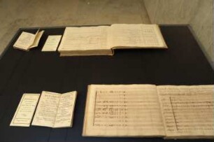 Ausstellungsvitrine mit Textbüchern und Partituren ("La fedelta in amore")