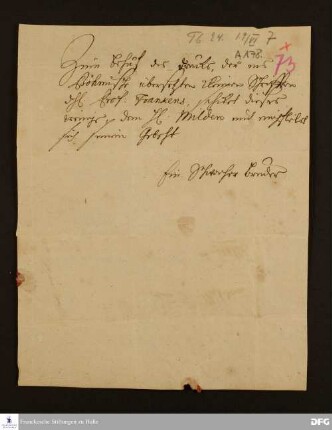 Spendenbrief von [Unbekannt] an Heinrich Milde.