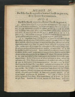 Membr. IV. De Effectis & opposito Status Christi in genere, & in specie Exinanitionis.