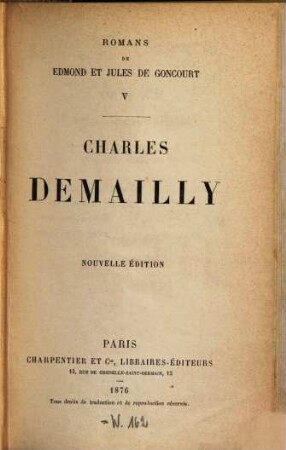 Romans de Edmond et Jules de Goncourt, V