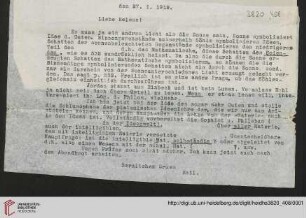 Heid. Hs. 3820,408: Brief von Emil Lask an Helene Lask