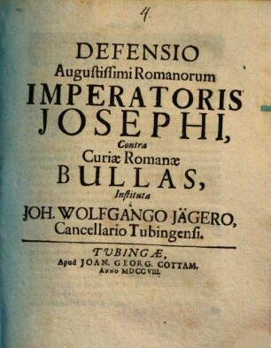 Defensio augustissimi Romanorum Imperatoris Josephi contra Curiae Romanae bullas