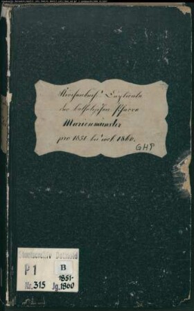 Kirchenbuchduplikate der katholischen Gemeinde Marienmünster, Kreis Höxter (GHT 1851-1860) (Gemeinde: Katholische Gemeinde Marienmünster)