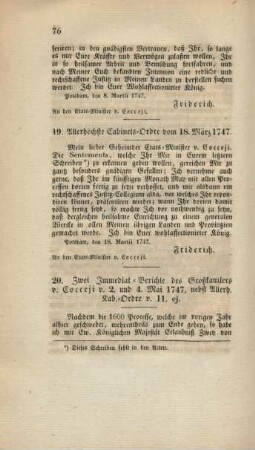 19. Allerhöchste Cabinets-Ordre vom 18. März 1747.
