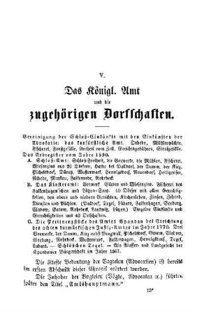 V. Das Königl. Amt und die zugehörigen Dorfschaften