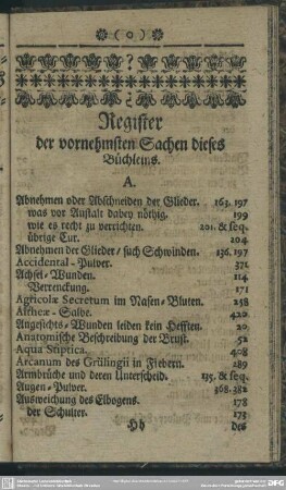 Register der vornehmsten Sachen dieses Büchleins