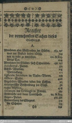 Register der vornehmsten Sachen dieses Büchleins