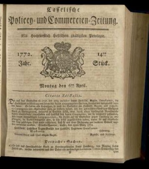 14tes Stueck, Montag den 6ten April 1772