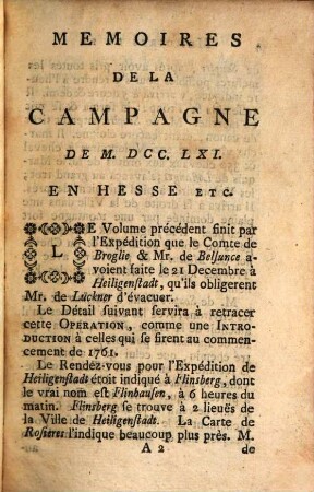 Memoires Pour Servir A L'Histoire De La Campagne De M.DCC.LXI. En Hesse Et En Westphalie