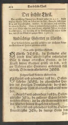 Der sechste Theil. ... Andächtige Gebetter zu Christo.