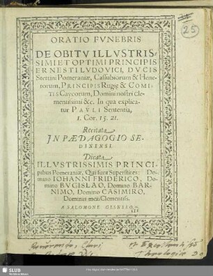 Oratio funebris de obitu Ernesti Ludovici, ducis Stetini