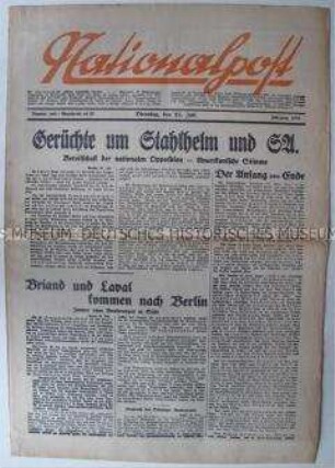 Nationalsozialistische Tageszeitung "Nationalpost" zur Formierung der "nationalen Opposition"