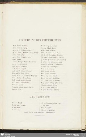 Bezeichnung der Zeitschriften