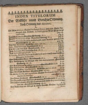Index Titulorum Der Wilkühr unnd GerichtsOrdnung