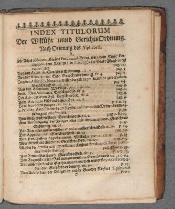 Index Titulorum Der Wilkühr unnd GerichtsOrdnung