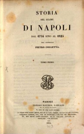 Storia del reame di Napoli : dal 1734 sino al 1825, 1