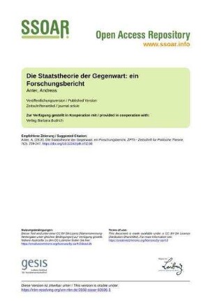 Die Staatstheorie der Gegenwart: ein Forschungsbericht
