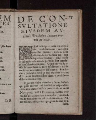 De Consvltatione Eivsdem Avctoris Tractatus latinus brevis ac utilis