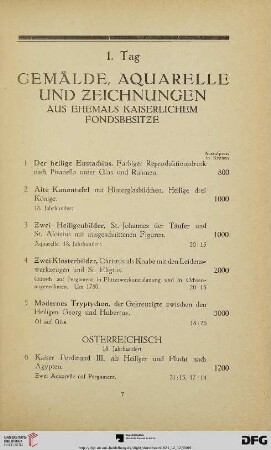 Gemälde, Aquarelle und Zeichnungen aus ehemals kaiserlichem Fondsbesitze (Nr. 1-58)