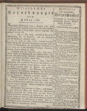 Allerhöchste Verordnungen vom Jahre 1786