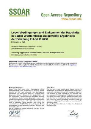 Lebensbedingungen und Einkommen der Haushalte in Baden-Württemberg: ausgewählte Ergebnisse der Erhebung EU-SILC 2008
