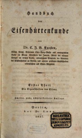 Handbuch der Eisenhüttenkunde, 1. Die Eigenschaften des Eisens