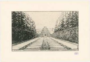 Erweiterung des Parkfriedhofes Berlin-Lichterfelde: Perspektivische Ansicht mit Blick auf die Urnenpyramide, Stempel