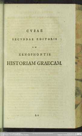 Curae Secundae Editoris In Xenophontis Historiam Graecam