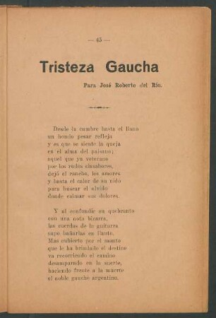 Tristeza gaucha : Para José Roberto del Río