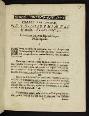 Theses Theologicae. De Philosophiae Usu & abusu.