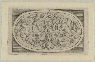 Dosendeckel mit Schweifgroteske auf gepunztem Grund, Blatt 2 aus einer Folge von Dosendeckeln